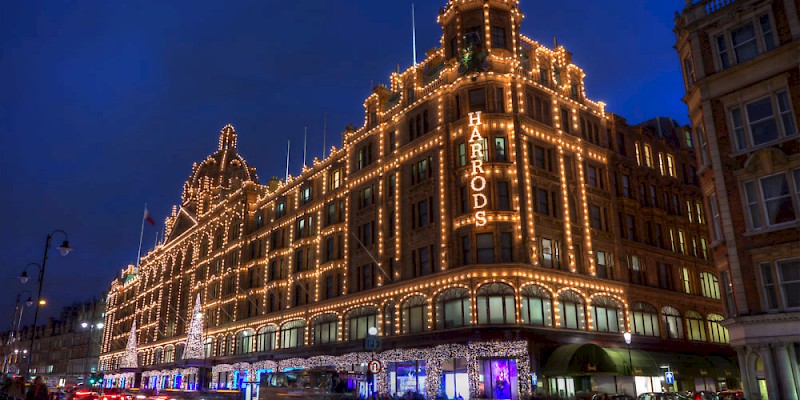 Harrods lit up at night (Photo by Michael Caven)