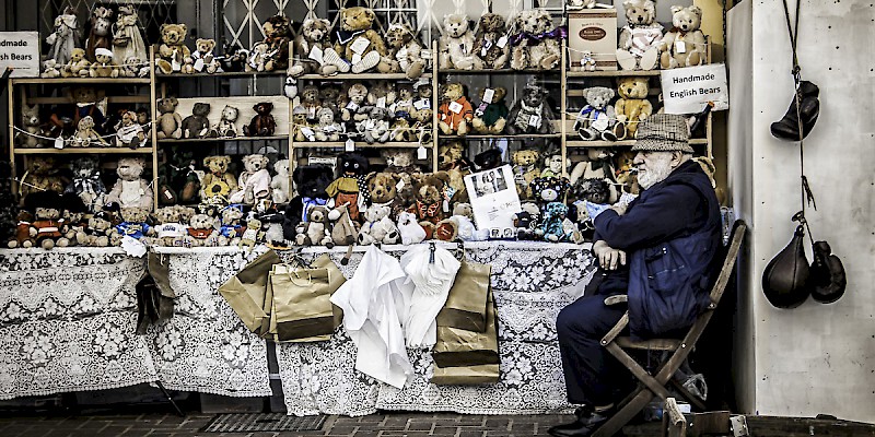 Market stallsâ€”like this one, selling English Bears on Portobello Road in Londonâ€”offer great authenticity and value (Photo by Claudio Accheri)