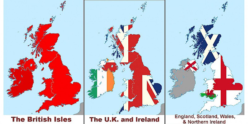 Map showing the British Isles, United Kingdom and Ireland, and constituent countries of the U.K. (Photo Â© Reid Bramblett)