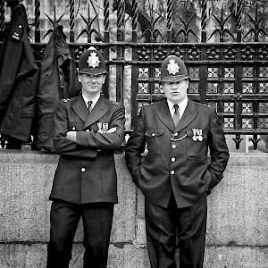 London bobbies (nicknamed for Sir Robert "Bobby" Peel, who started the Metropolitan Police in 1829) (Photo by Aurelien Guichard)