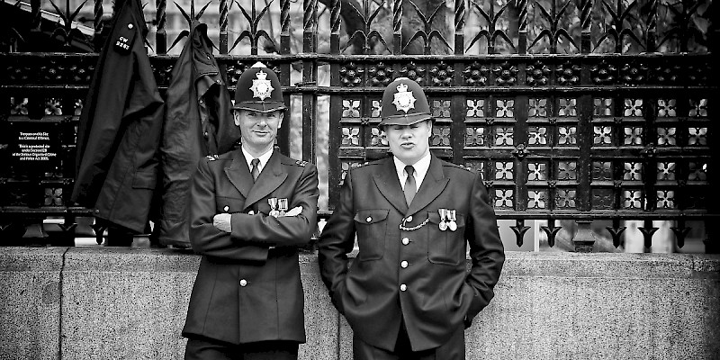 London bobbies (nicknamed for Sir Robert "Bobby" Peel, who started the Metropolitan Police in 1829) (Photo by Aurelien Guichard)