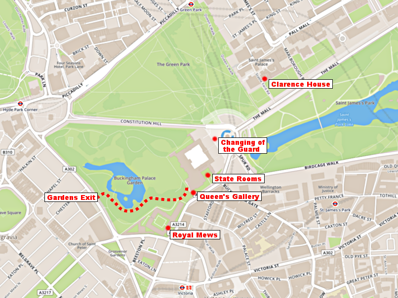 Entrances to Buckingham Palace attractions