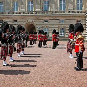 The changing of the guard in the courtyard of Buckingham Palace (Photo by Rennett Stowe)