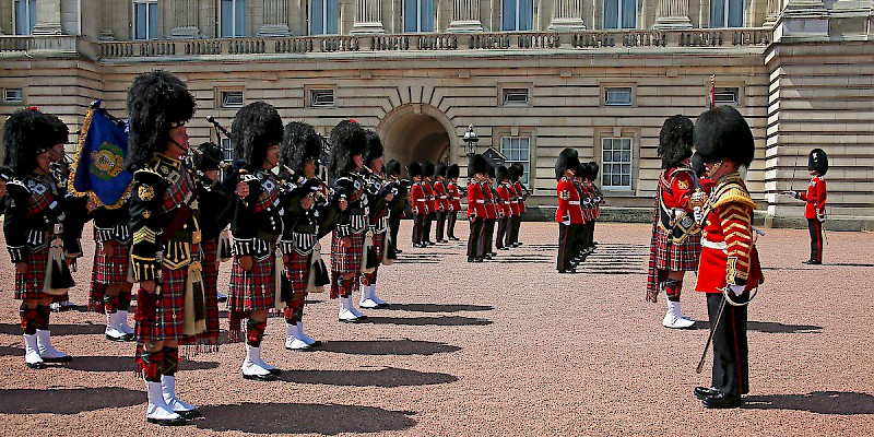 The changing of the guard in the courtyard of Buckingham Palace (Photo by Rennett Stowe)