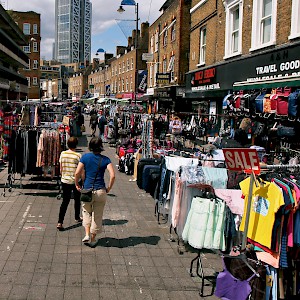 Petticoat Lane market stalls (Photo by Craig Nagy)