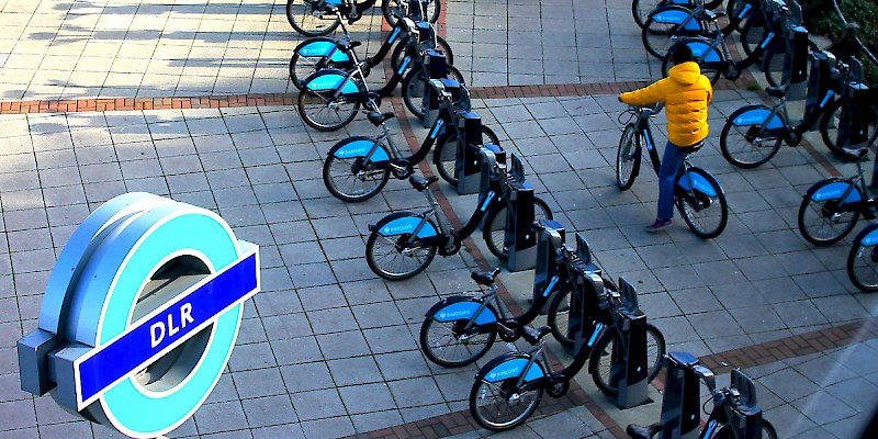 "Boris Bikes" public short-term bike rentals in London (Photo by Les Haines)