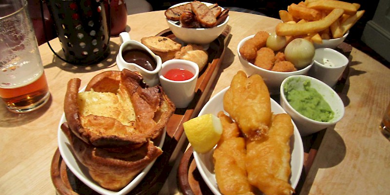 Fish and chips and meat pies are staples of British pub menus (Photo cormac70)