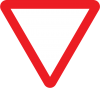 "Give way" or "Yield" (sometimes above a small sign warning of a stop sign ahead)
