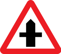 Intersection with a smaller road ahead