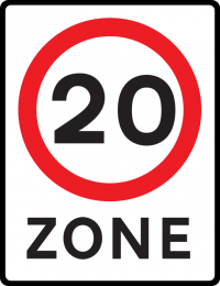 Speed limit zone (until you see a sign with a new speed on it, stay below 20 mph)