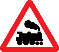 Level crossing without barriers (I know that you know this means "trains," but the fact that it warns of a railroad crossing with no barriers makes it significant)