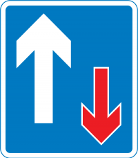 "Priority over oncoming traffic"—You have the right of way (remember: you are the arrow on the left)
