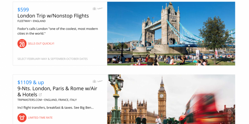 Some U.K. deals at Travelzoo (Photo courtesy of Travelzoo)