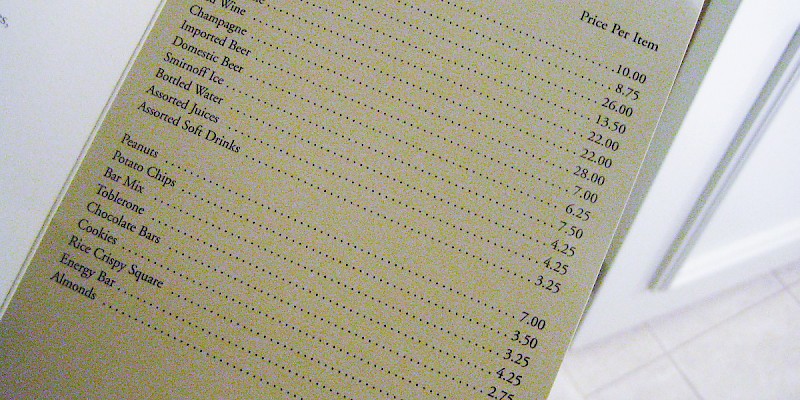 Those peanuts in the minibar don't cost just peanuts—they cost €7! And since when was a bottle of water worth €4.25? (Photo by Rick)