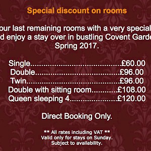 Many hotel websites will offer seasonal offers or last-minute discounts (Photo courtesy of Fielding Hotel, London)